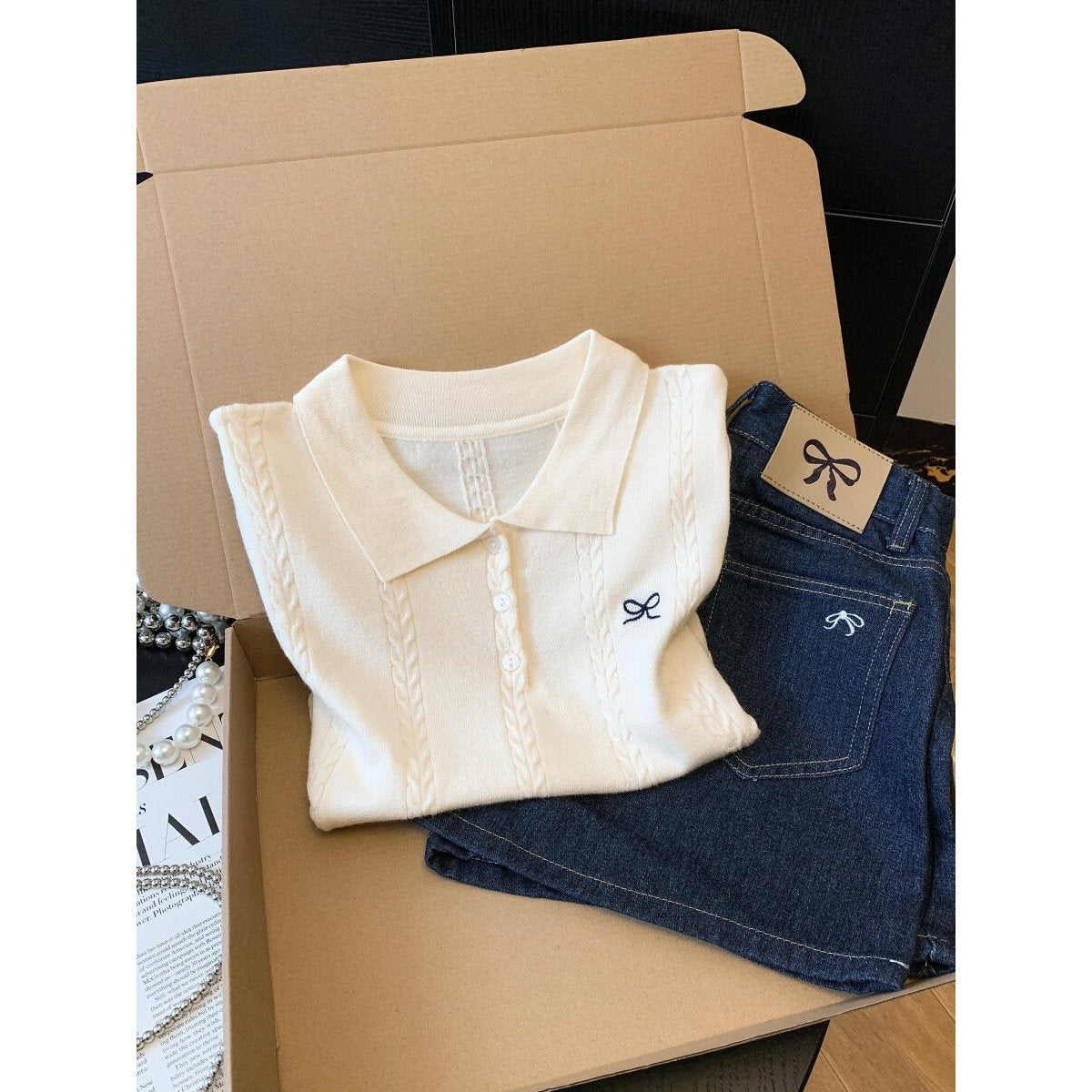 Embroidered Polo Collar Knit Top for Women – Polyester | Elegant Modest Wear
