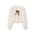 Embroidered Bow Tie V-Neck Top for Women – Cotton | Elegant Long Sleeve Modest Wear