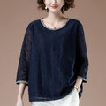 Elegant Lace Three-Quarter Sleeve Top for Women – Polyester | Modest Casual Wear