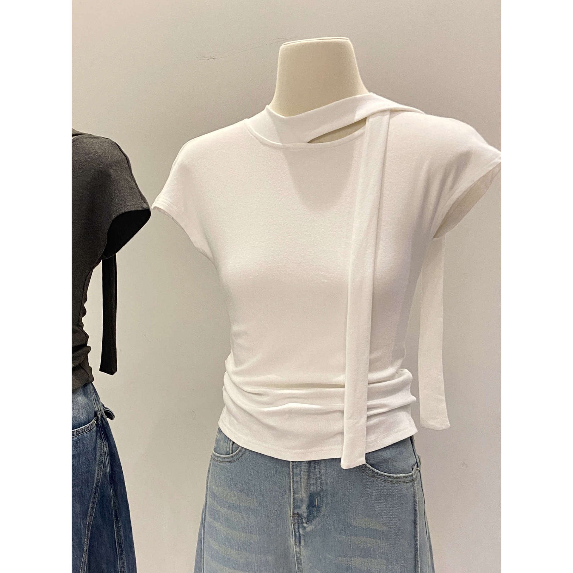 Chic Flutter Sleeve Top for Women – Polyester | Korean Style Modest Wear