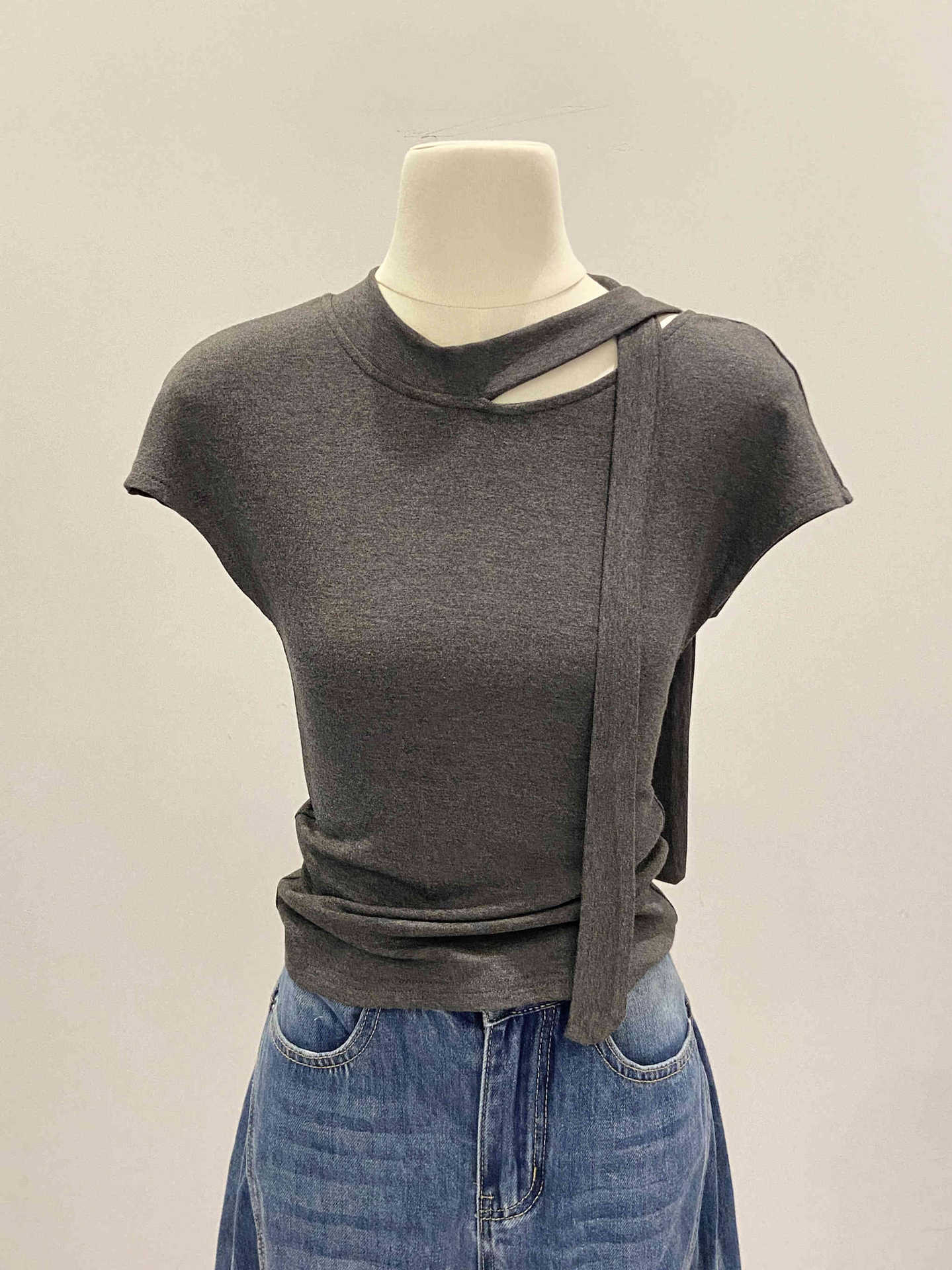Chic Flutter Sleeve Top for Women – Polyester | Korean Style Modest Wear