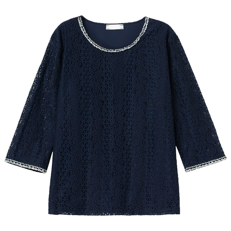 Elegant Lace Three-Quarter Sleeve Top for Women – Polyester | Modest Casual Wear