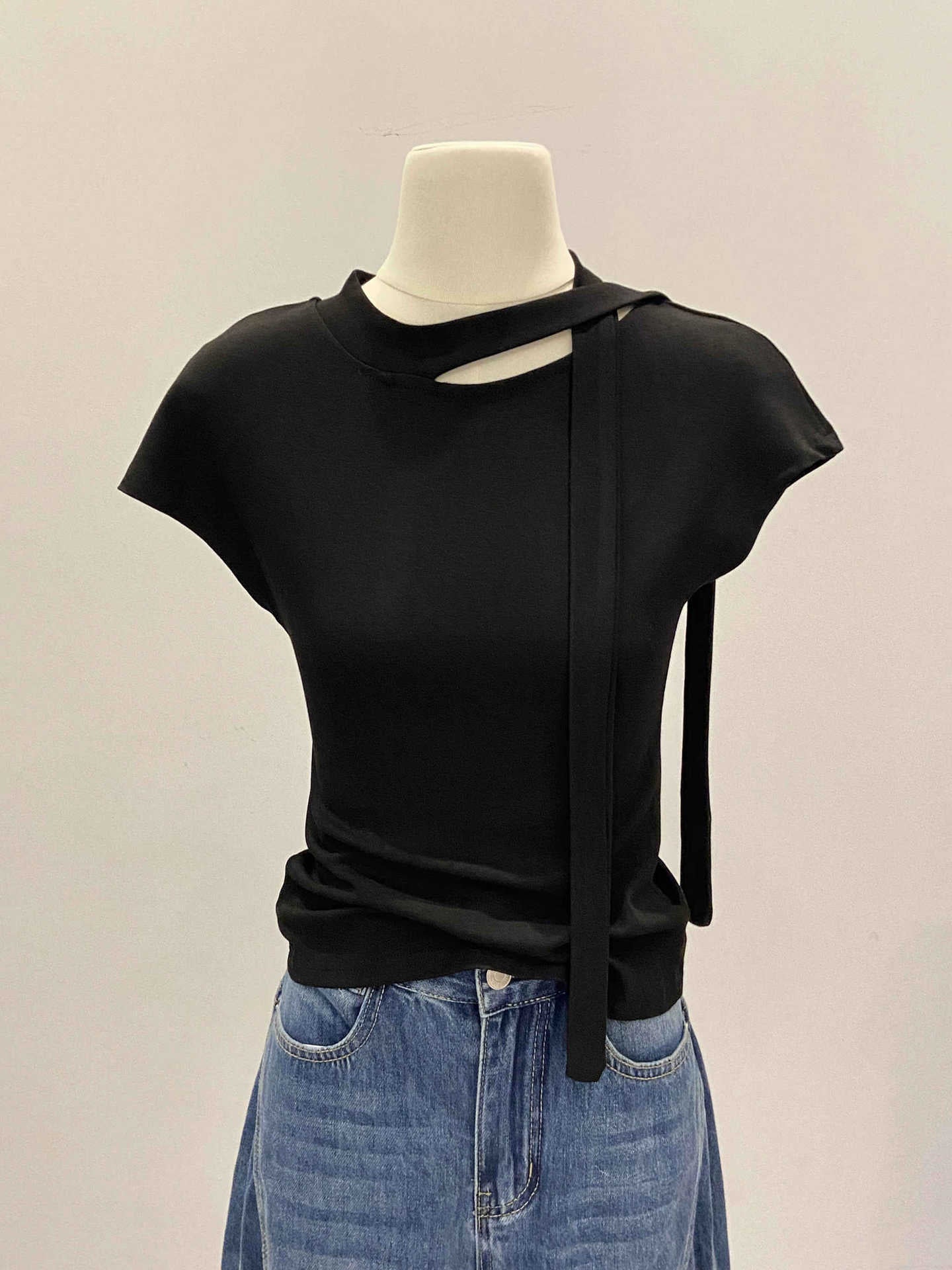 Chic Flutter Sleeve Top for Women – Polyester | Korean Style Modest Wear