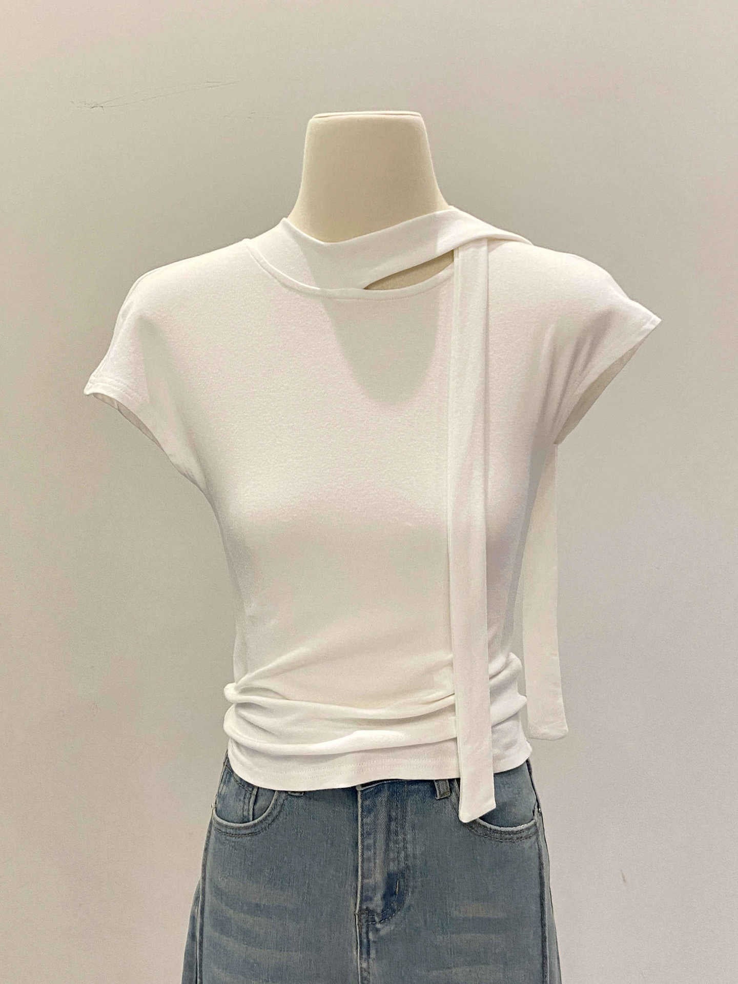 Chic Flutter Sleeve Top for Women – Polyester | Korean Style Modest Wear